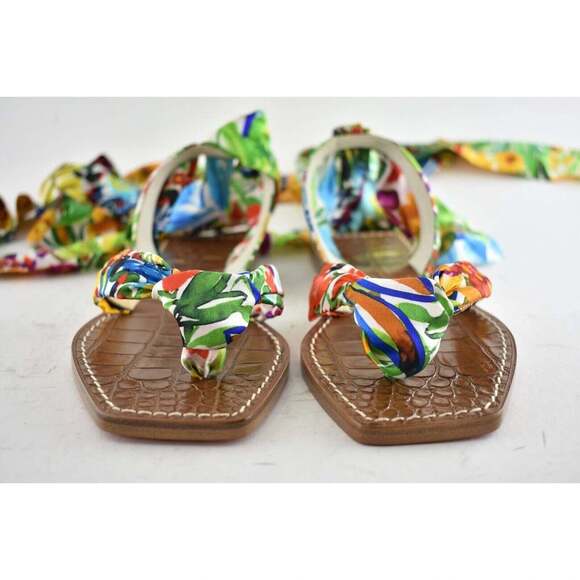Christian Louboutin Niloofar Flat Satin Lace Up Tie Floral Multicolor Sandal 35 - Picture 6 of 12